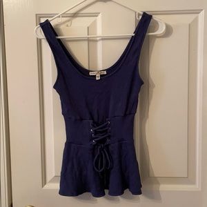 blue corset style top